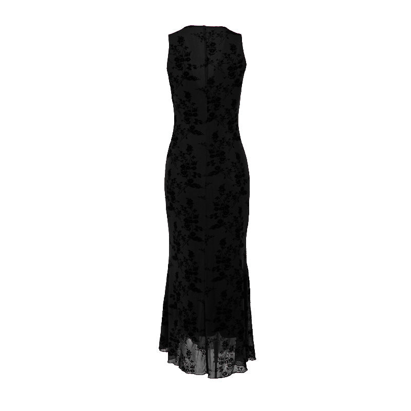 Damen Maxikleid mit floralem Spitzenmuster und tiefem V-Ausschnitt