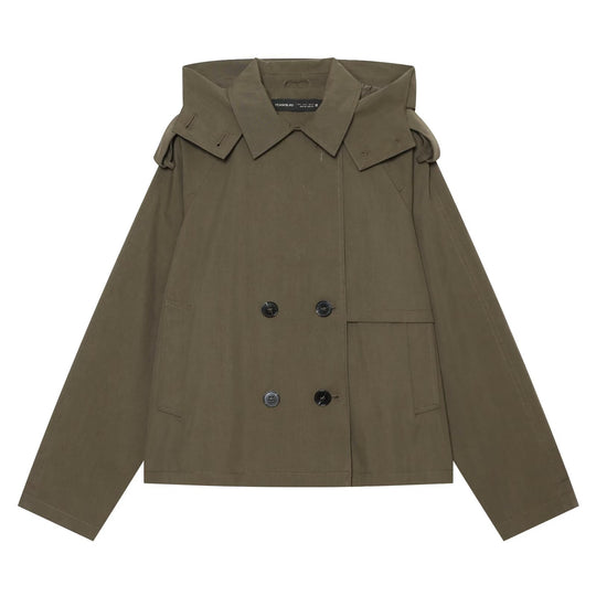 Damen Kurzgeschnittener Doppelreihiger Trenchcape-Mantel mit abnehmbarem Kragen Shop Nory
