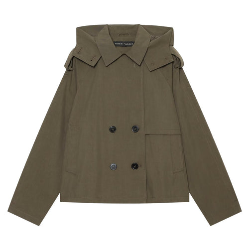 Damen Kurzgeschnittener Doppelreihiger Trenchcape-Mantel mit abnehmbarem Kragen Shop Nory