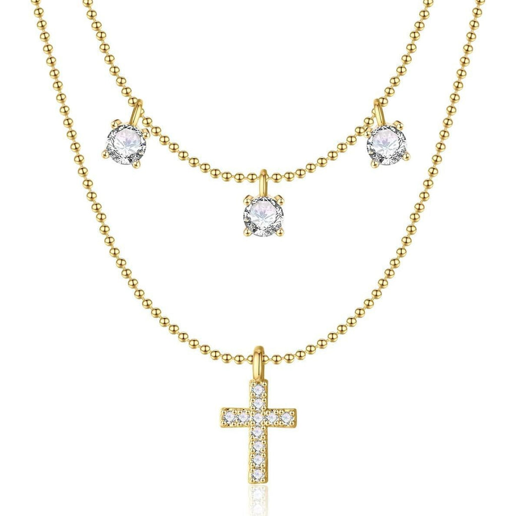 Damen Halskette mit kreuzförmigem Anhänger und mehrlagigem Design Shop Nory