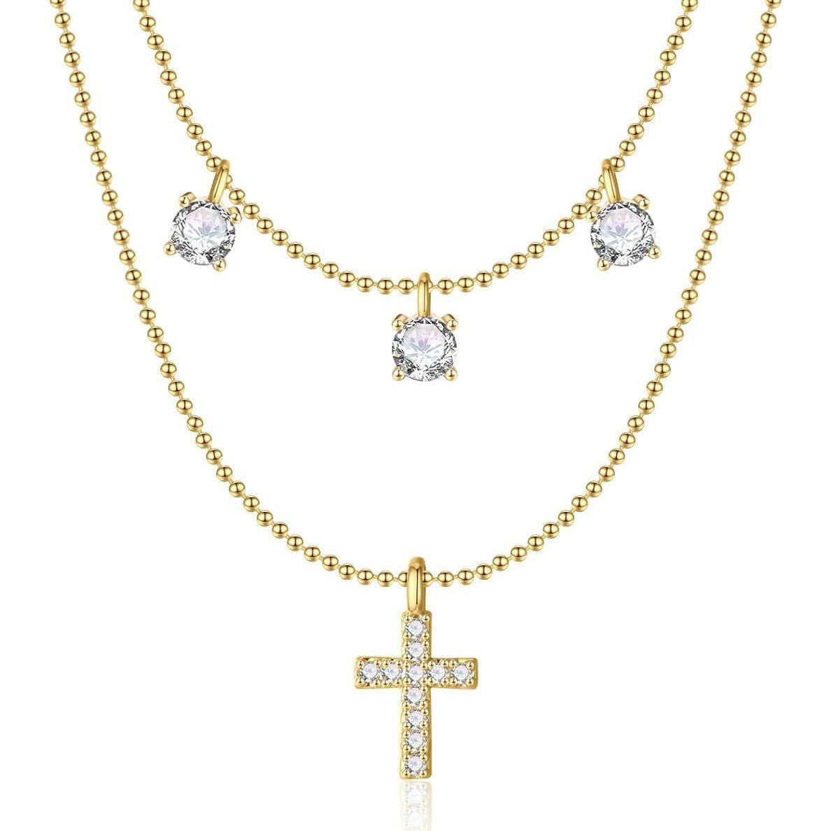 Damen Halskette mit kreuzförmigem Anhänger und mehrlagigem Design Shop Nory