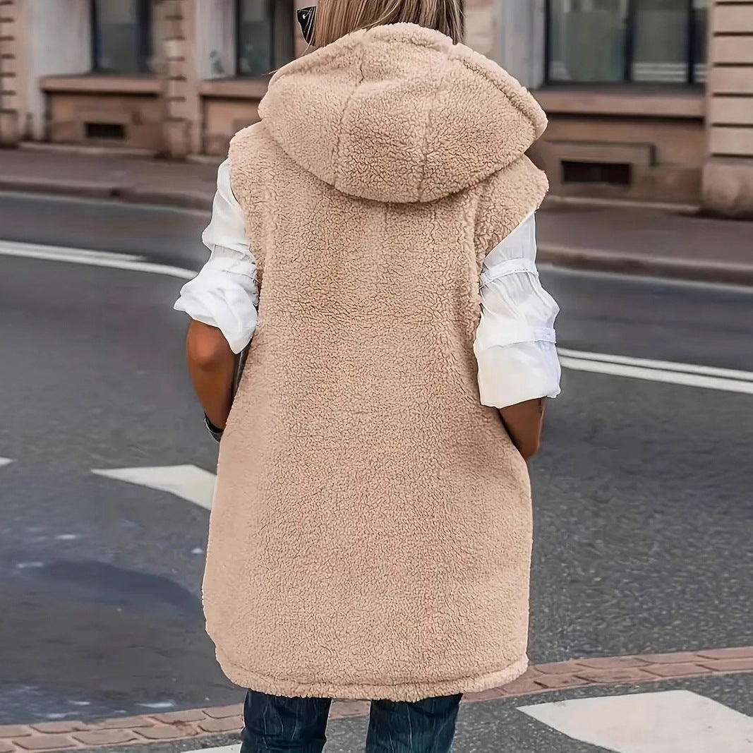 Damen Wattierte Kapuzenweste mit Teddyfutter und Seitentaschen Shop Nory
