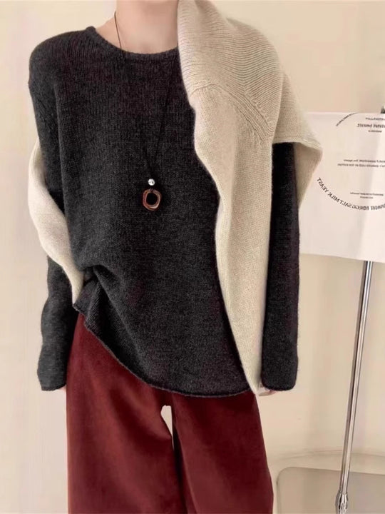 Damen Leichter Oversize-Feinstrickpullover mit Rundhals, dezentem Sheer-Effekt und gerundetem Saum Shop Nory