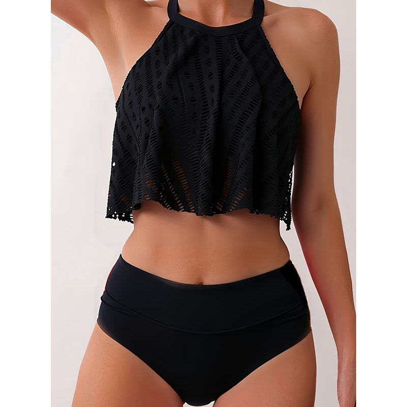 Damen Crop-Top Bikini mit luftiger Häkelstruktur