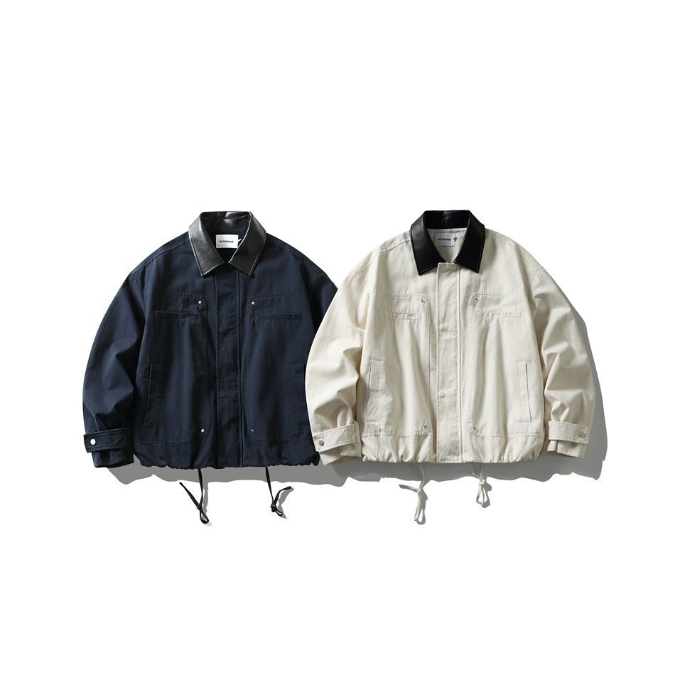Herren Kurz geschnittene Boxy‑Blousonjacke mit Lederimitat‑Kragen, Tunnelzugsaum und Druckknopfmanschetten Shop Nory