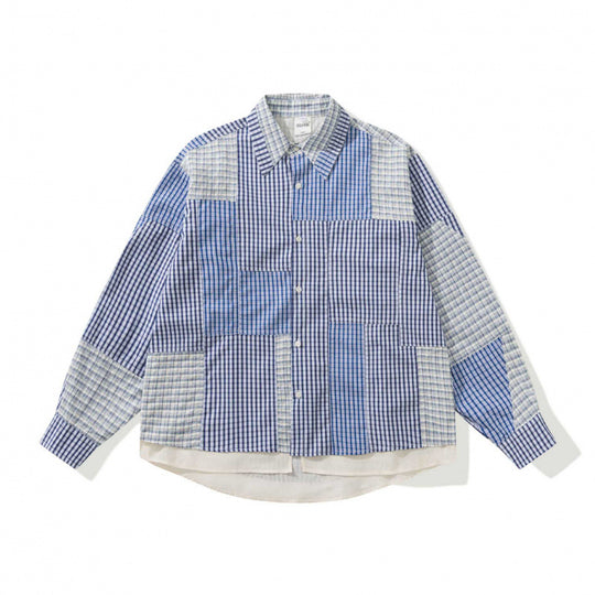 Unisex Oversize-Patchwork-Overshirt aus leichter Baumwollmischung mit Karo‑Design und Hemdkragen Shop Nory