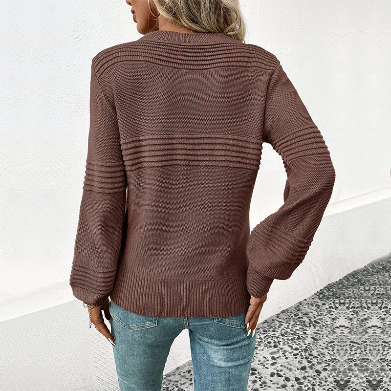 Damen Feinstrickpullover mit Strukturstreifen, Rundhalsausschnitt und gerippten Bündchen Shop Nory
