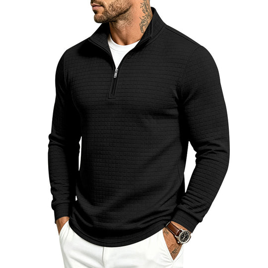 Herren Slim-Fit Pullover mit halbem Reißverschluss und geprägter Quadratstruktur Shop Nory