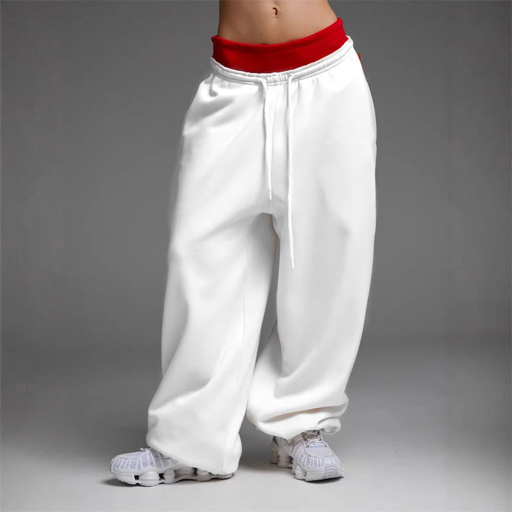 Damen trendige, weite Jogginghose mit elastischem Bund und verstellbarem Kordelzug Shopnory