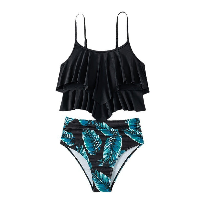 Damen Crop-Top-Bikini mit voluminösen Rüschendetails und hoch tailliertem Slip