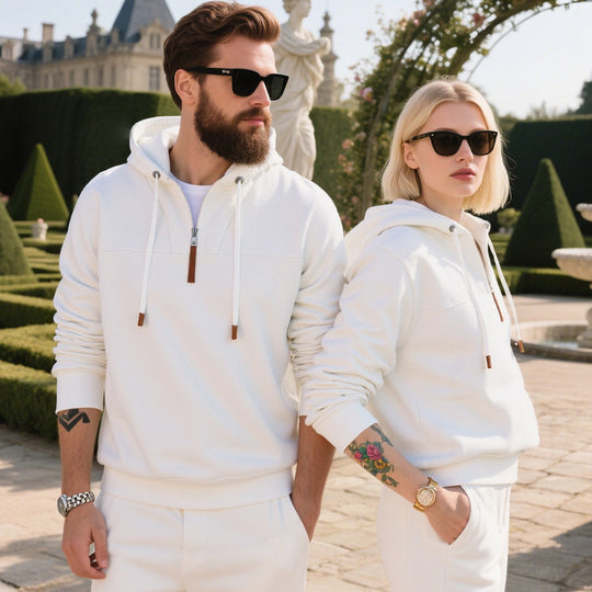 Herren nan kuscheliger Kapuzenpullover aus Fleece mit halbem Reißverschluss, Kordelzug und elastischen Bündchen Shop Nory