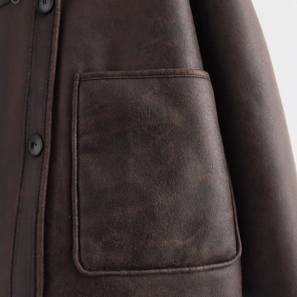 Damen Kurzjacke im Aviator‑Look aus Lederoptik mit Teddyfutter und aufgesetzten Taschen Shop Nory