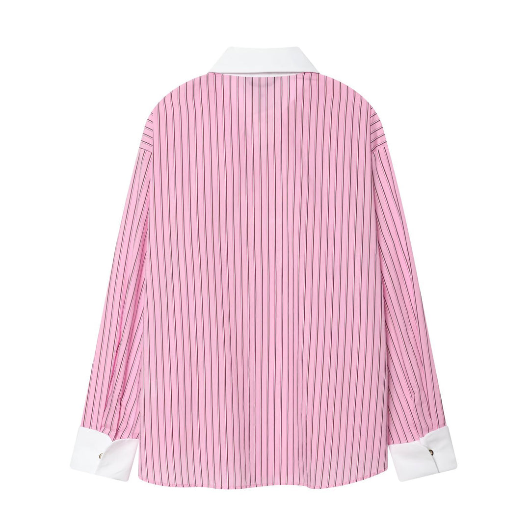 Damen Oversize Hemdbluse mit Kontrastkragen und Manschetten Shop Nory