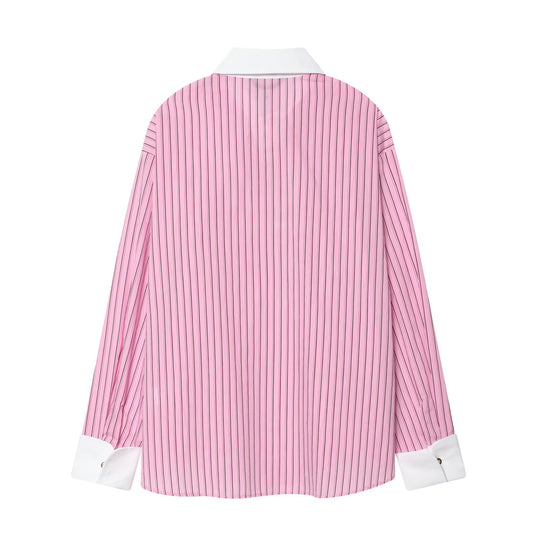 Damen Oversize Hemdbluse mit Kontrastkragen und Manschetten Shop Nory