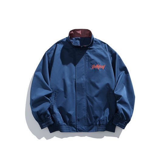 Unisex Leichte Boxy-Blousonjacke mit Stehkragen, elastischen Bündchen und gesticktem Brustdetail Shop Nory