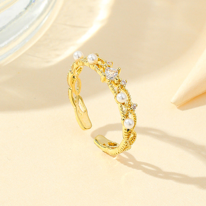 Damen Eleganter und stilvoller Ring mit Kristallen und Perlen Shop Nory