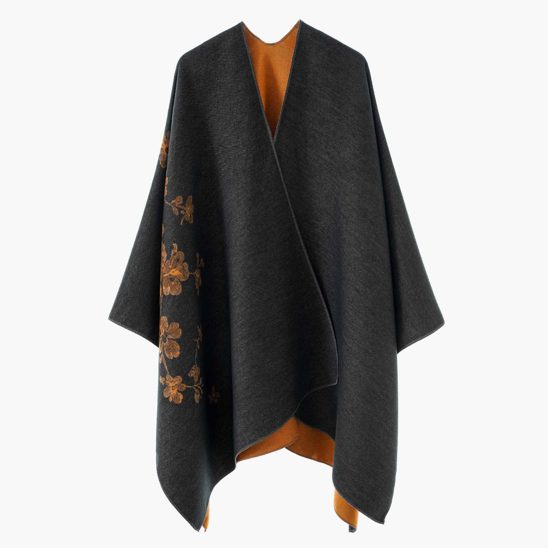 Damen Reversibler Cape‑Umhang aus Wollmix mit floraler Jacquardkante Shop Nory