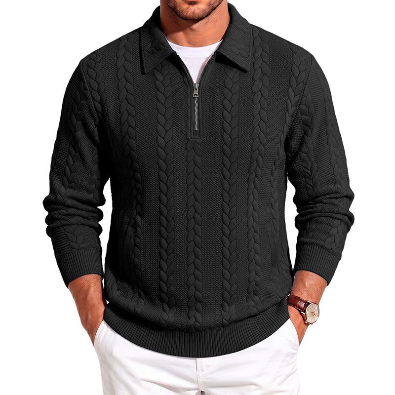 Herren Polokragen-Strickpullover mit Zopfstruktur und Halbzip Shop Nory