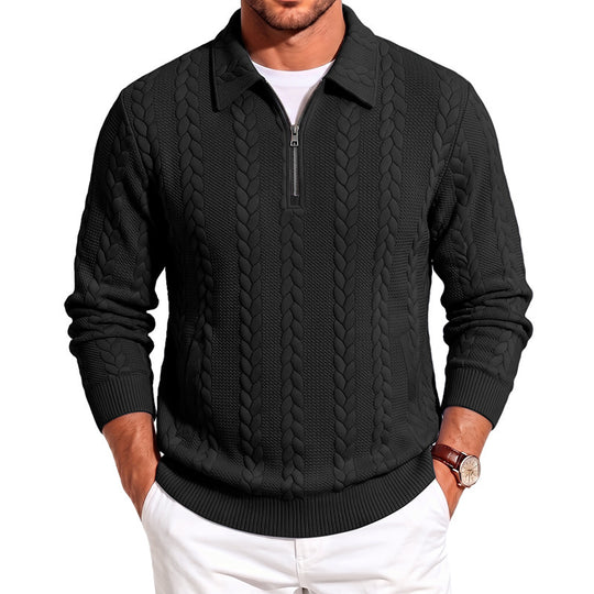 Herren Polokragen-Strickpullover mit Zopfstruktur und Halbzip Shop Nory