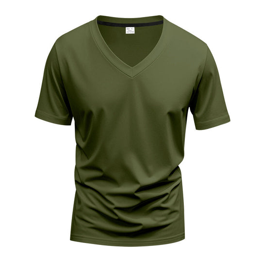 Herren nan klassisches V-Ausschnitt T-Shirt aus feinem Baumwolljersey mit verstärktem Nackenband und Doppelnaht Shopnory
