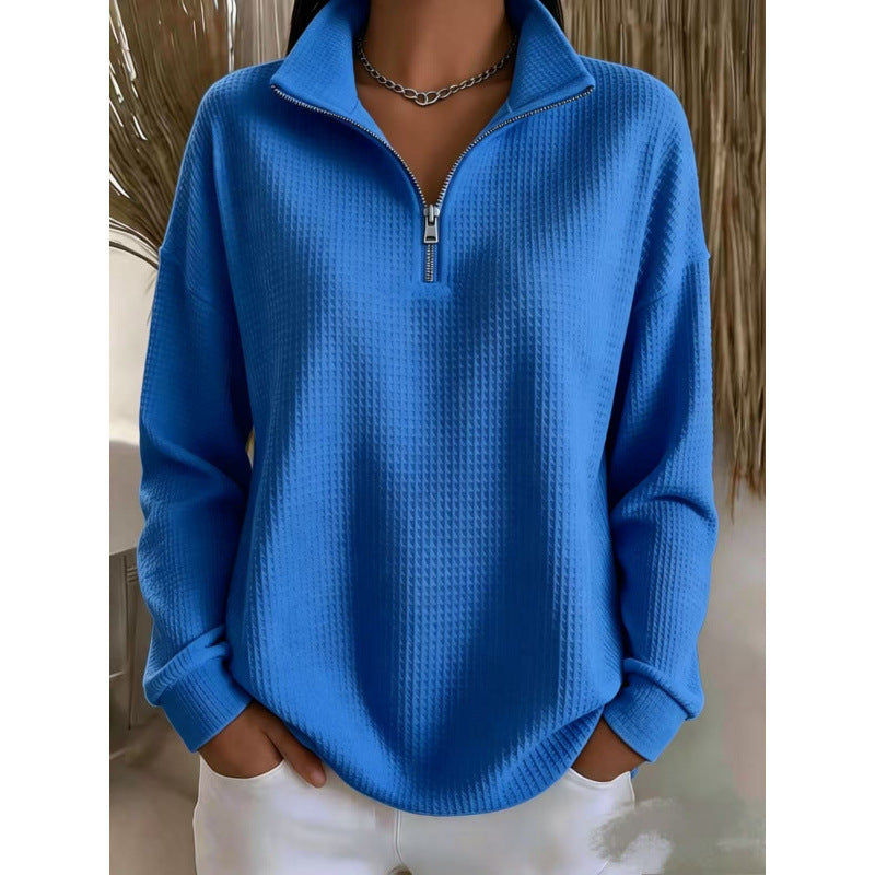 Damen Waffelstrick-Sweatshirt mit halbem Reißverschluss und Stehkragen Shop Nory