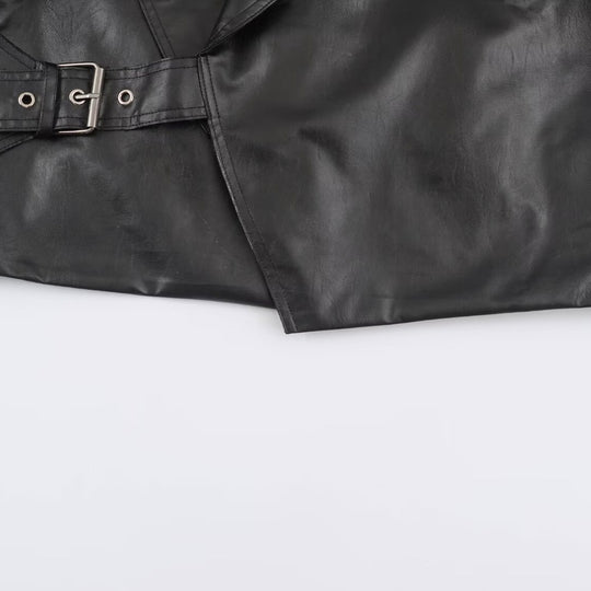 Damen Kurze Oversize-Lederoptikjacke mit weitem Schalkragen und Gürtel Shop Nory
