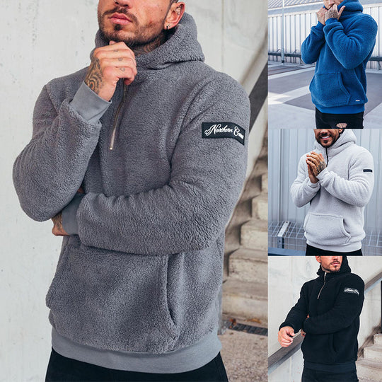 Herren nan sportiver Teddyfleece-Hoodie mit schmaler Passform und Kängurutasche Shop Nory