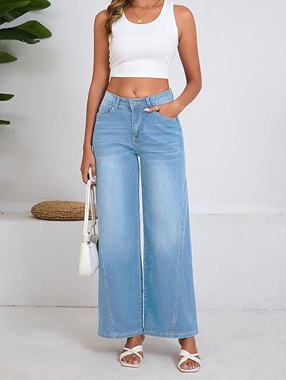 Damen Hochtaillierte Palazzohose aus Denim mit weitem Bein Shop Nory