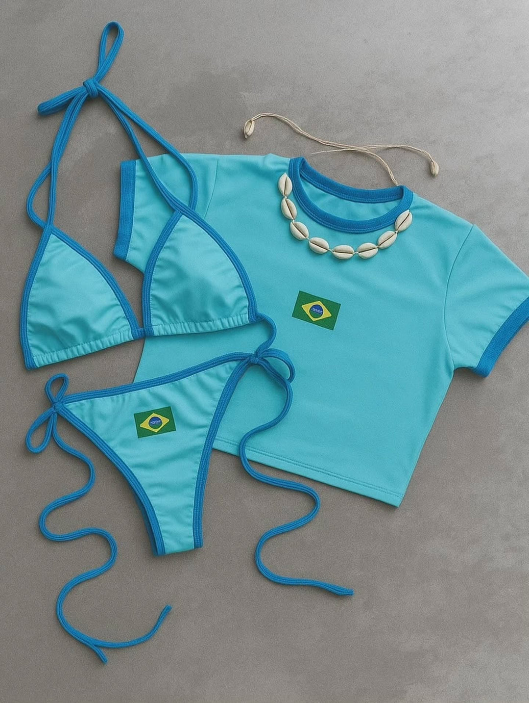 Damen Bikini-Set mit sportlichem Crop-Top und trendigem Brasilien-Flaggen-Design Shopnory