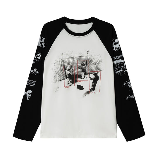 Unisex Langarm-Raglanshirt mit grafischem Print und kontrastierendem Rundhalsausschnitt Shop Nory