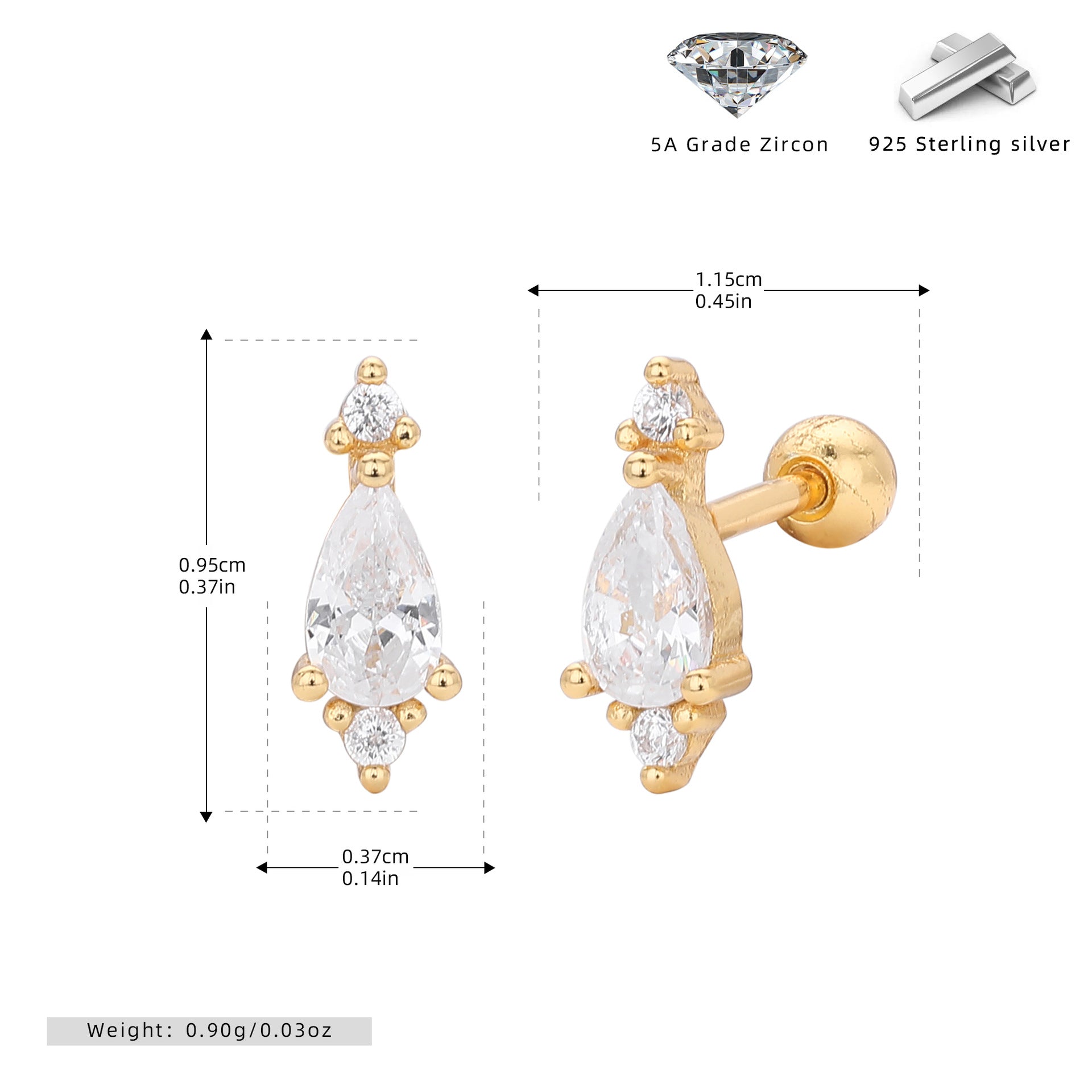 Damen Ohrstecker mit luxuriösem Tropfen-Design aus 925 Sterling Silber und funkelnden Zirkonsteinen Shop Nory