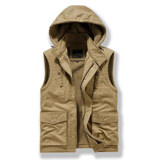 Herren Utility-Weste mit Kapuze, Teddyfutter und Multifunktionstaschen Shop Nory