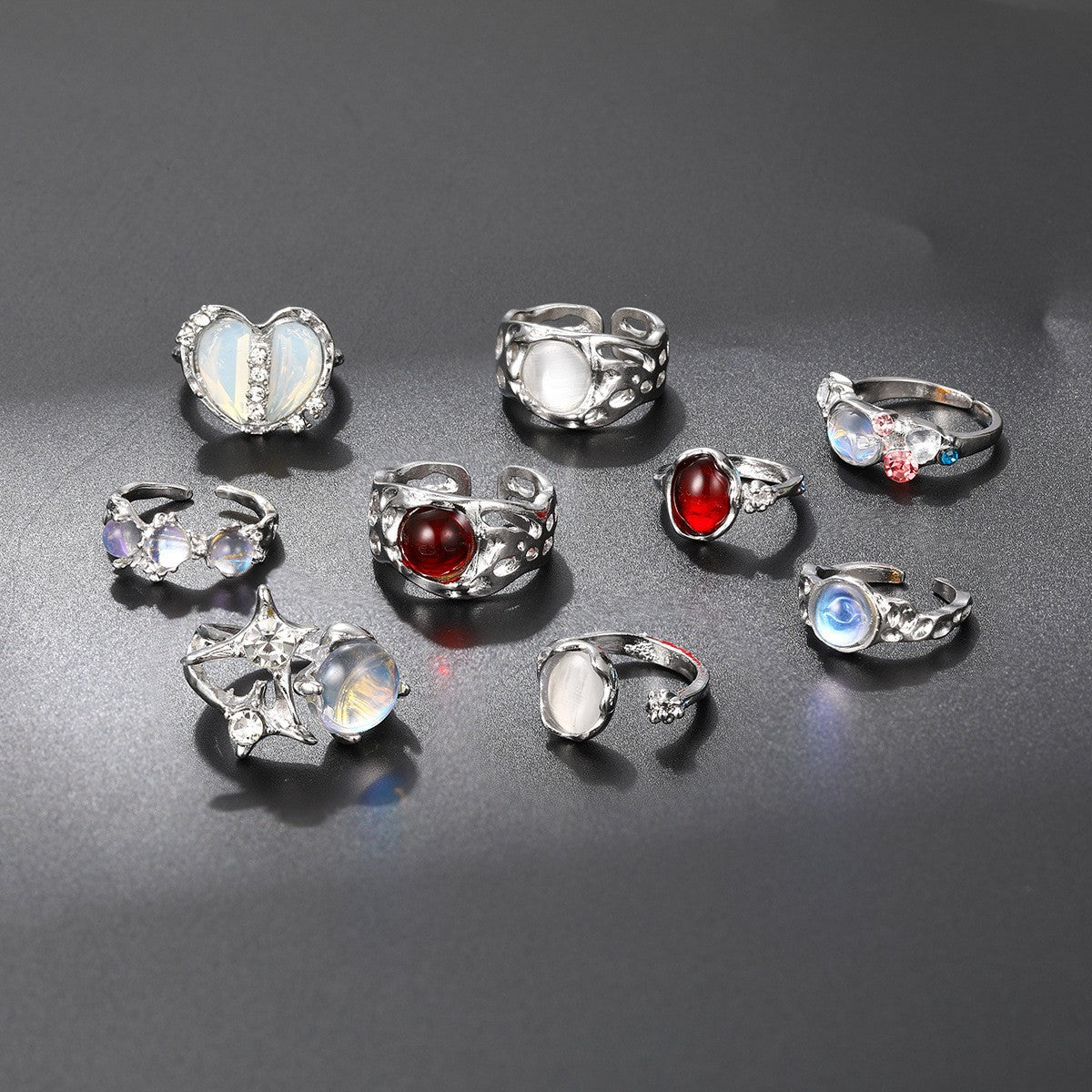 Damen Ring-Set mit kreativen Designs und schillernden Edelsteinen Shop Nory