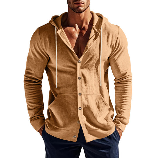 Herren nan Kapuzenknopfjacke aus Baumwollmischung slim fit mit Kängurutasche Shop Nory