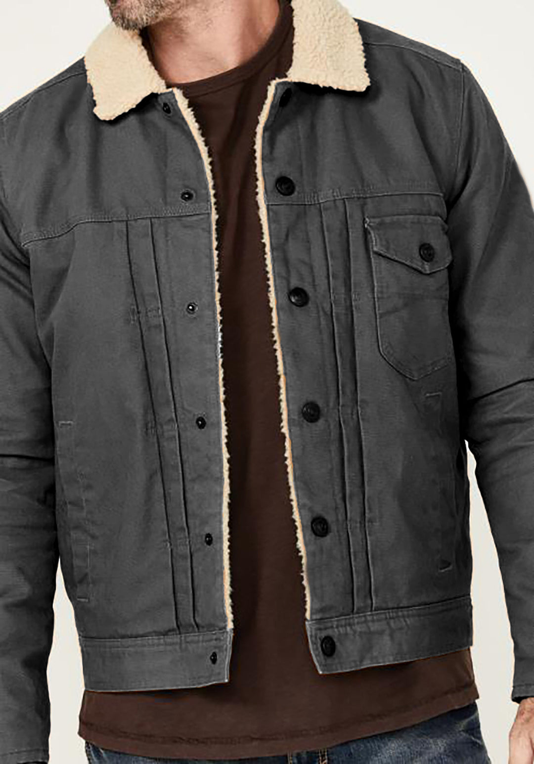 Herren Sherpa-gefütterte Truckerjacke mit Kunstfellkragen Shop Nory