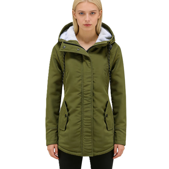Damen Wasserabweisender Parka mit Teddyfutter, Kapuze und Taillierter Passform Shop Nory