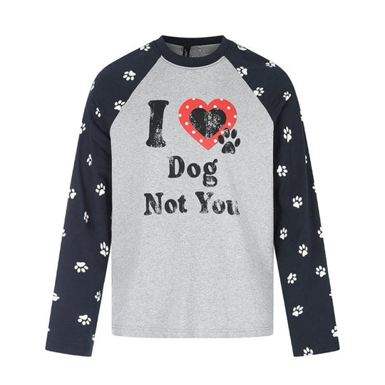 Damen Casual-Langarmshirt im Raglanstil mit Hunde-Pfotenmuster und Statement-Frontprint Shop Nory
