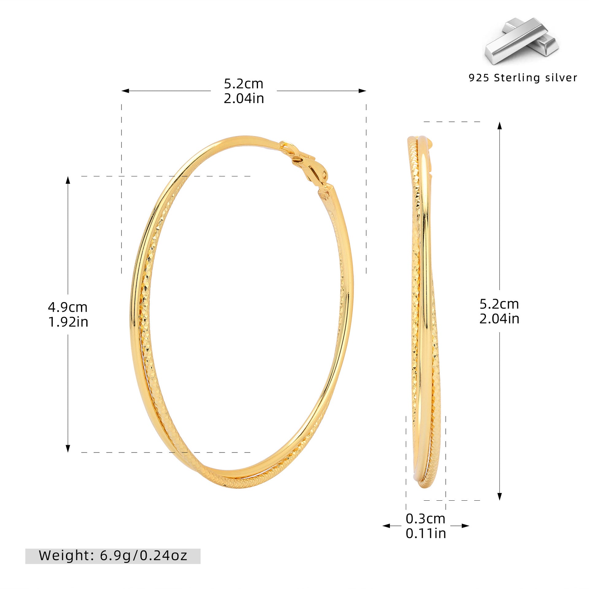 Damen Creolen aus hochwertigem 925 Sterling Silber mit elegantem goldfarbener Oberfläche Shop Nory