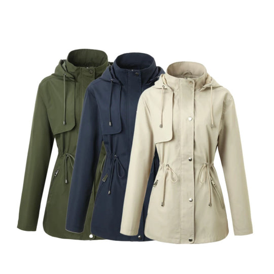 Damen Leichter Regenparka mit Kapuze und Taillenzug Shop Nory