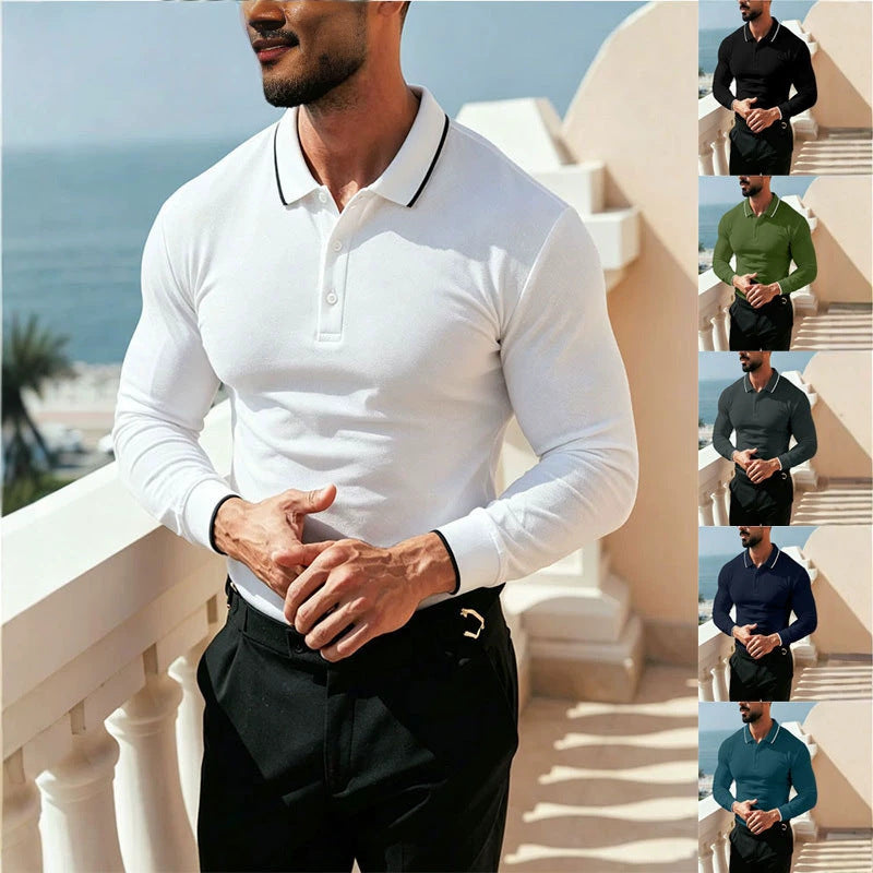 Herren Langärmeliges Funktions-Poloshirt mit Piquéstruktur und Kontrastkragen Shop Nory