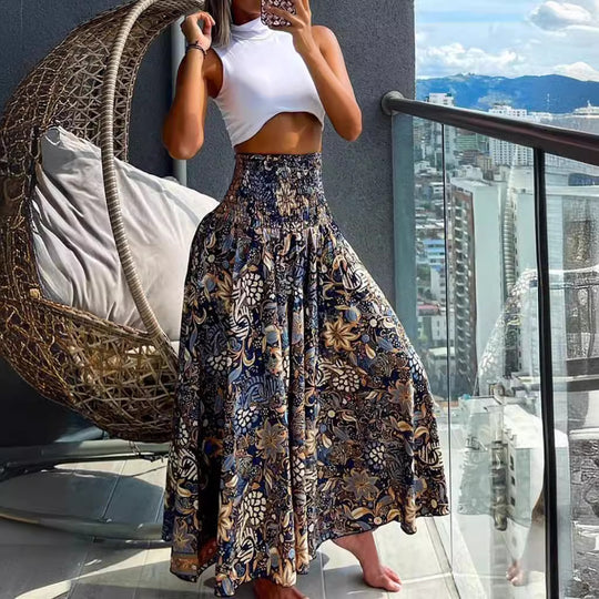 Damen Maxirock mit hohem Smokbund, weitem Fall und Paisley‑Print Shop Nory