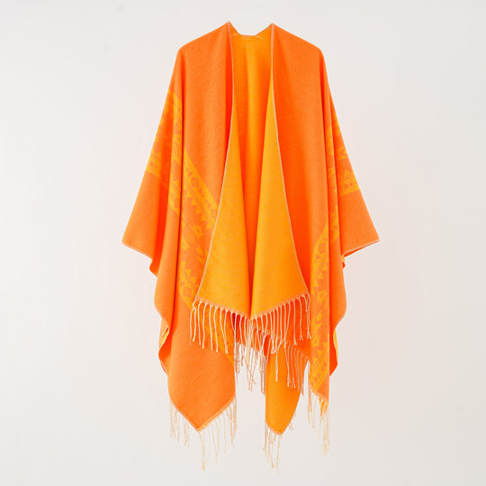 Damen Oversize-Poncho mit Fransen und Jacquardmuster Shop Nory