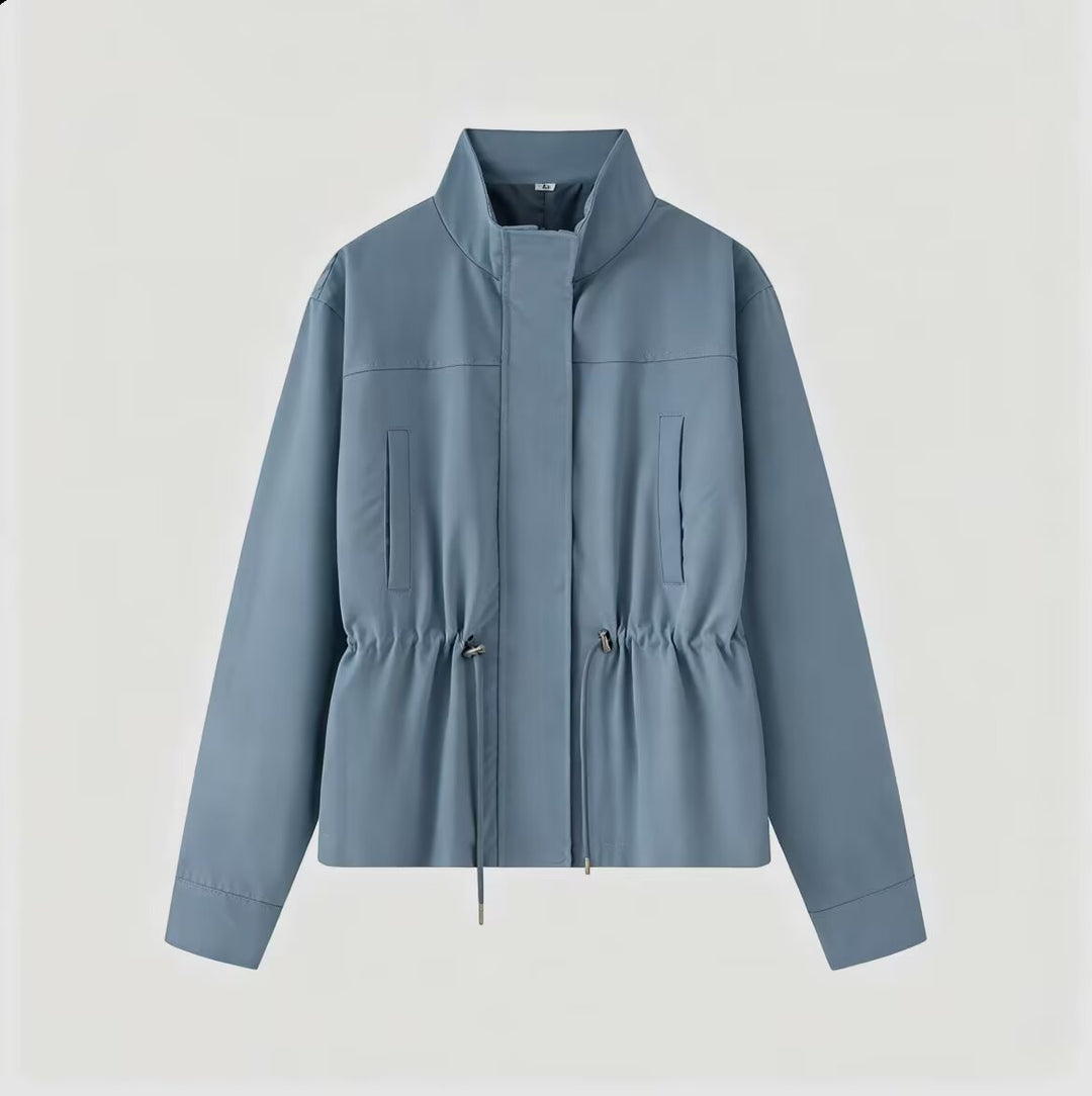 Damen Leichte Übergangsjacke mit Tunnelzug-Taillierung und Stehkragen Shop Nory