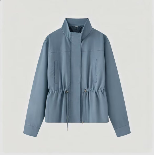 Damen Leichte Übergangsjacke mit Tunnelzug-Taillierung und Stehkragen Shop Nory
