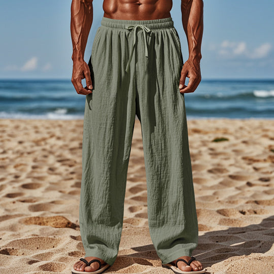 Herren Leichte Leinenhose mit weitem Schnitt, Elastikbund und Kordelzug Shop Nory