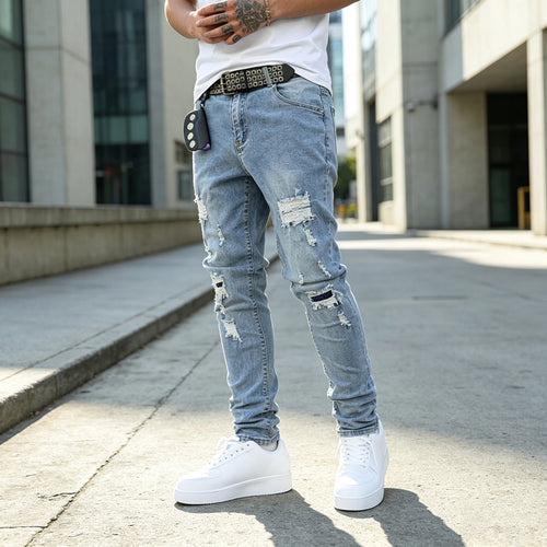 Herren Enganliegende Ripped Jeans Shop Nory
