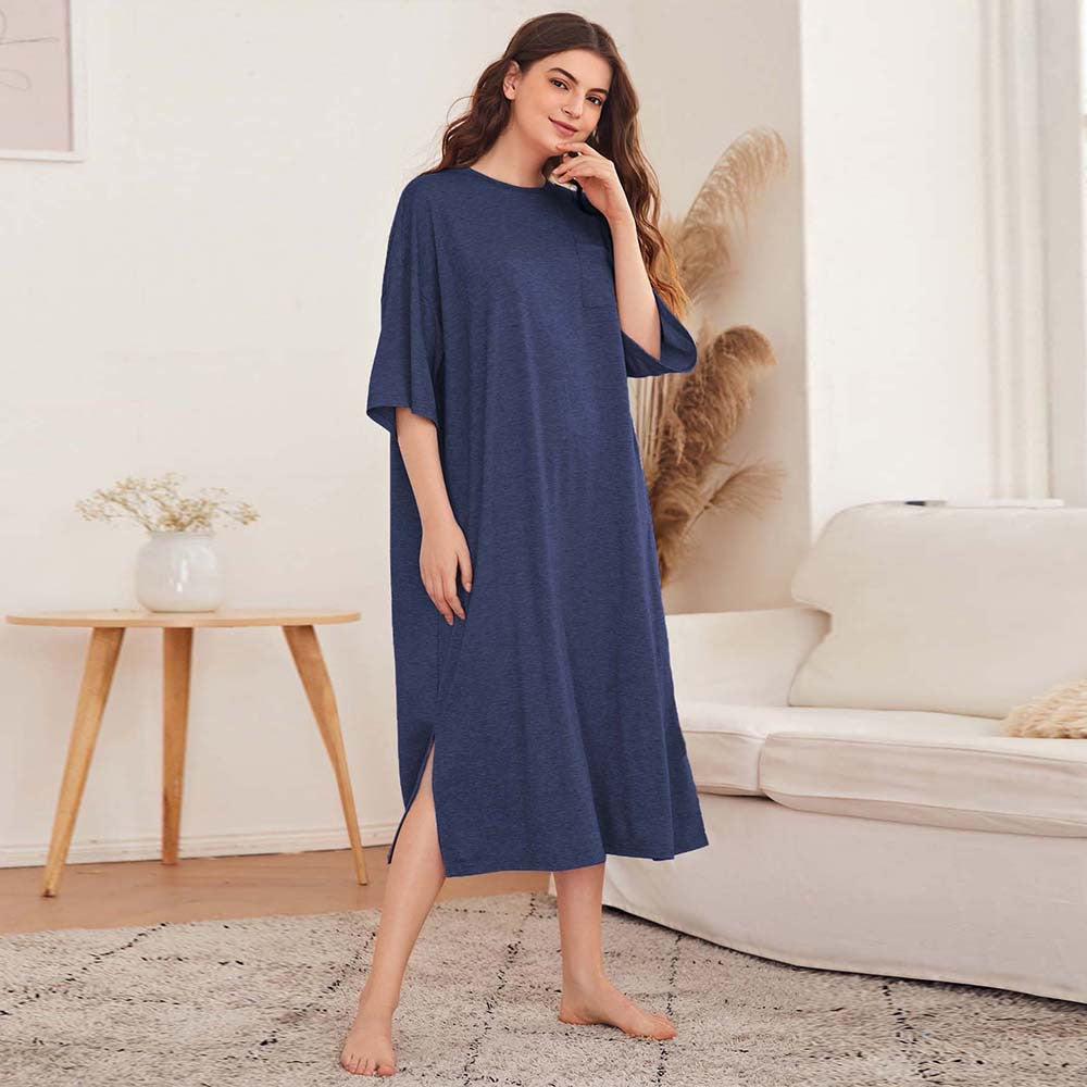 Damen legeres Oversize-Nachthemd mit Brusttasche und seitlichen Schlitzen Shop Nory