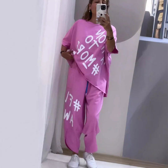 Damen Lässiges Set mit oversize T-Shirt und bequemen Jogginghose