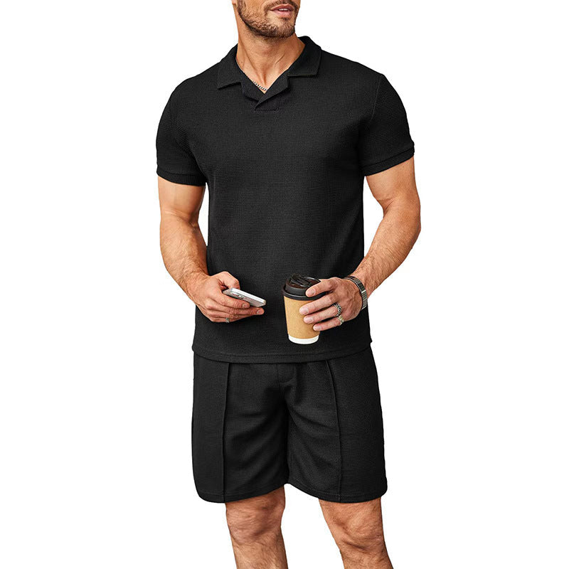 Herren Polo-Shirt und Shorts-Set aus atmungsaktivem Material mit feiner Struktur Shopnory