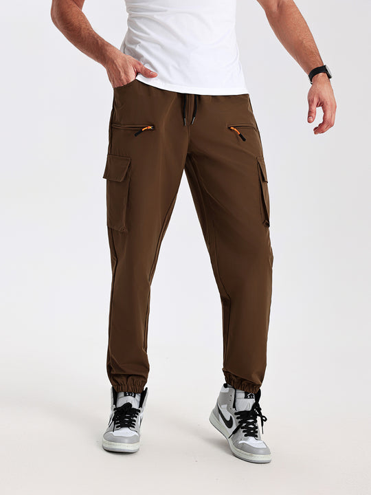 Herren konisch geschnittene Utility-Cargohose im Joggerstil mit Tunnelzugbund, Reißverschlusstaschen & elastischen Beinabschlüssen Shop Nory